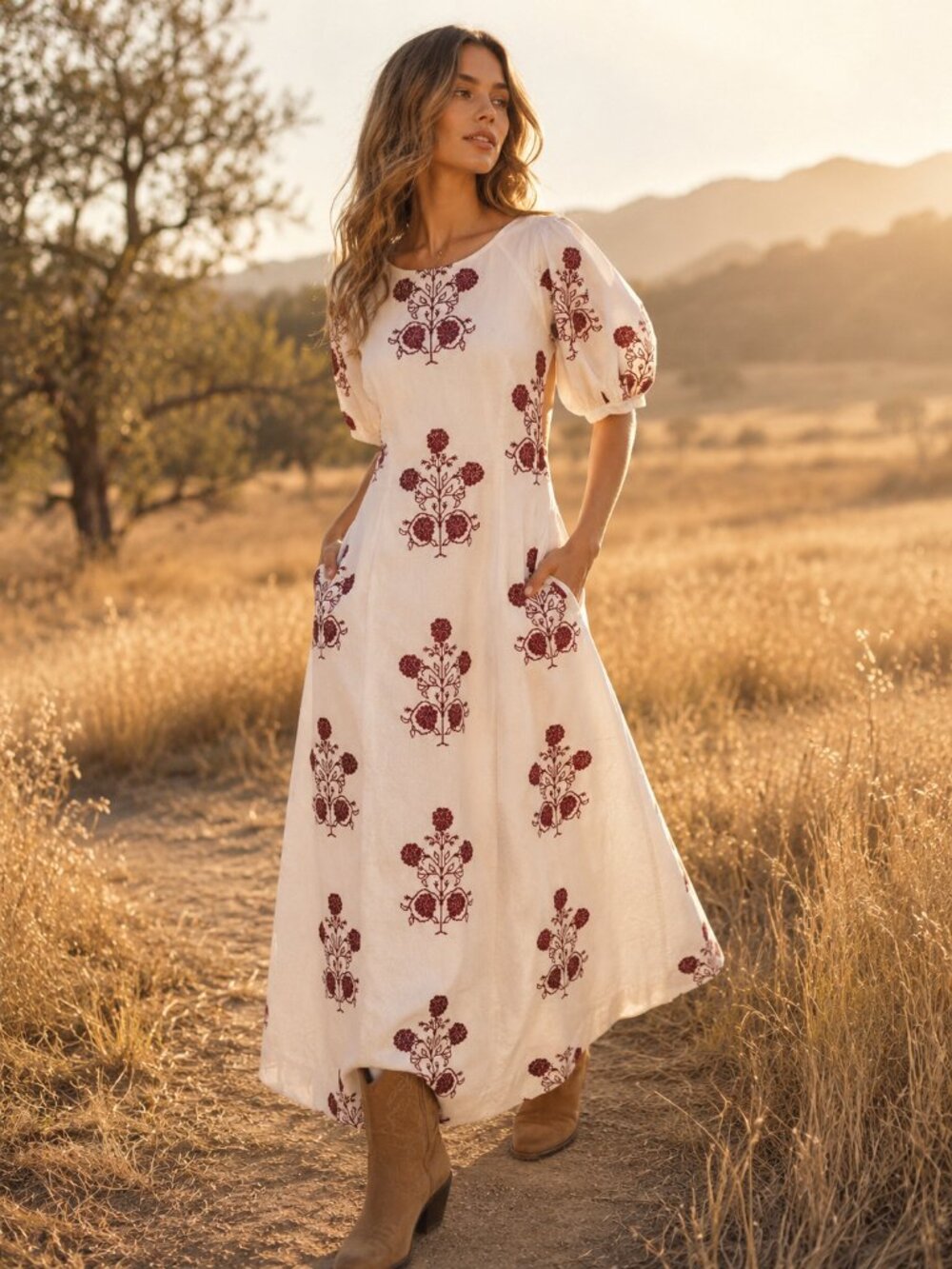 Free People Cactus Flower Maxi Dress NWT Ivory Burgundy Embroidered Small